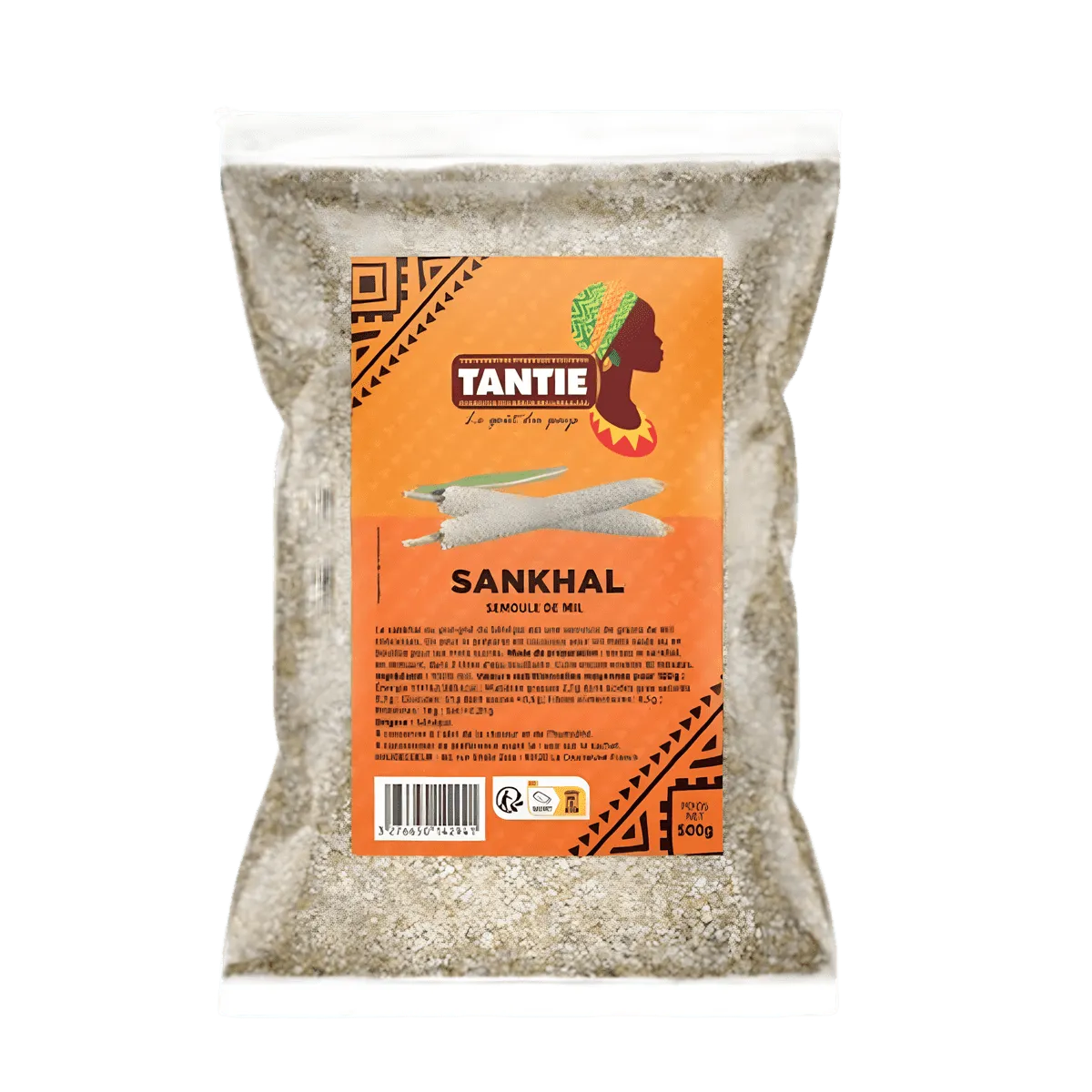 Sankhal TANTIE 500g en sachet transparent, semoule de mil traditionnelle pour plats africains, ÉPICERIE SALÉE - NKOSI.